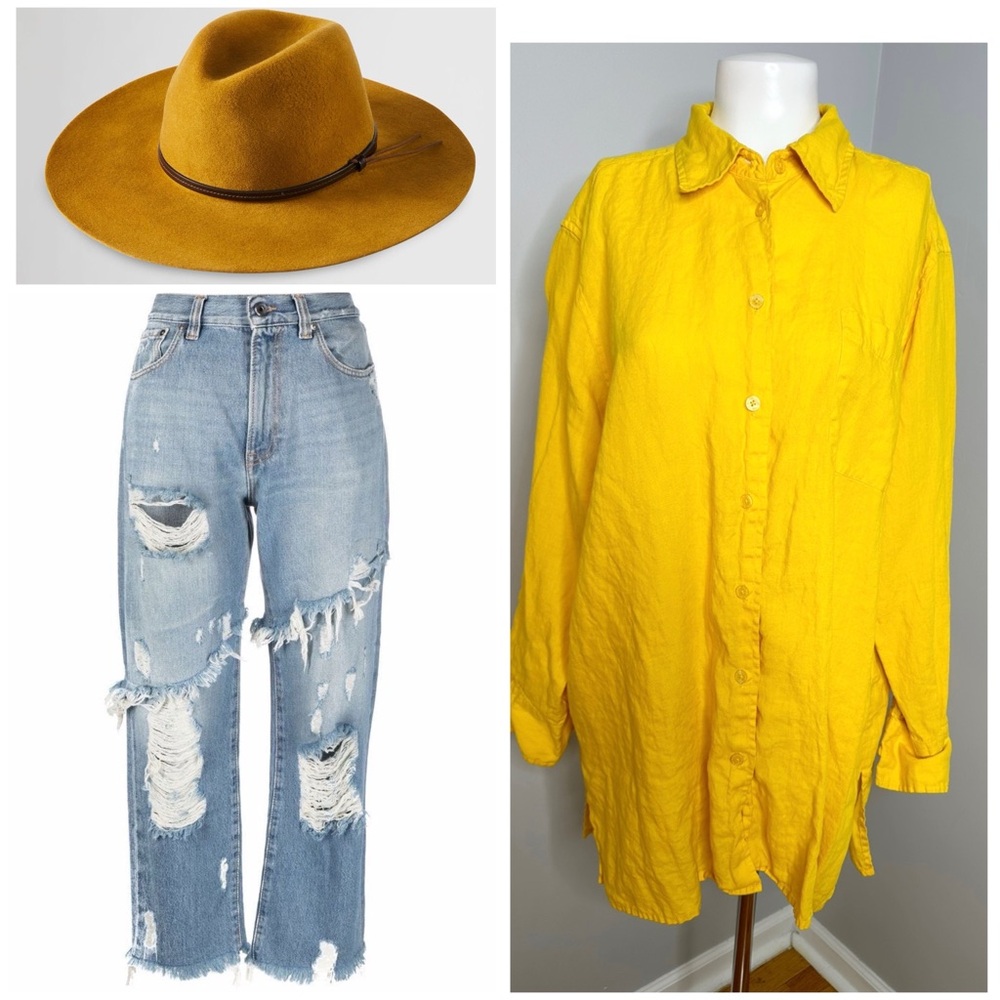 LIZ CLAIBORNE YELLOW/ MUSTARD  LINEN BUTTON BLOUSE / SIZE 16/ PRELOVED